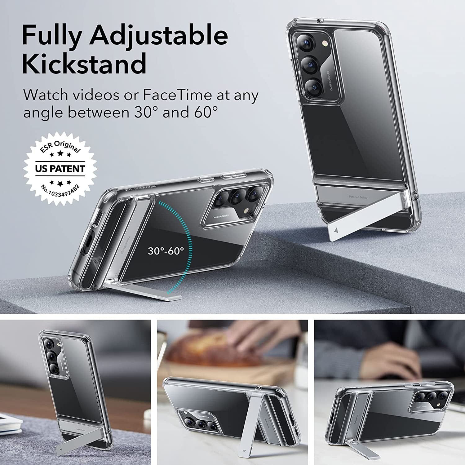 ESR for Samsung Galaxy S23 Case, Boost Kickstand S23 Case with 3 Stand Modes, Military-Grade Drop Protection, Supports Wireless Charging, Shockproof Slim Phone Cover with Patented Kickstand, Clear  Electronic Silk Road Corp   