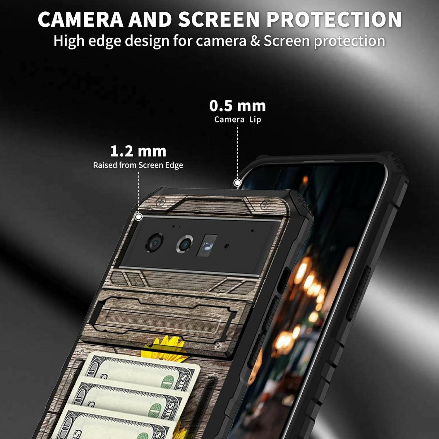 Case for Goole Pixel 6 Pro with Detachable Card Holder Slot Kickstand Hybrid Dual Layer Heavy Duty Shockproof Cover Hidden ID Cash Credit Wallet Case for Google Pixel 6 Pro 5G, Plank Sunflower  BVDIKMI   