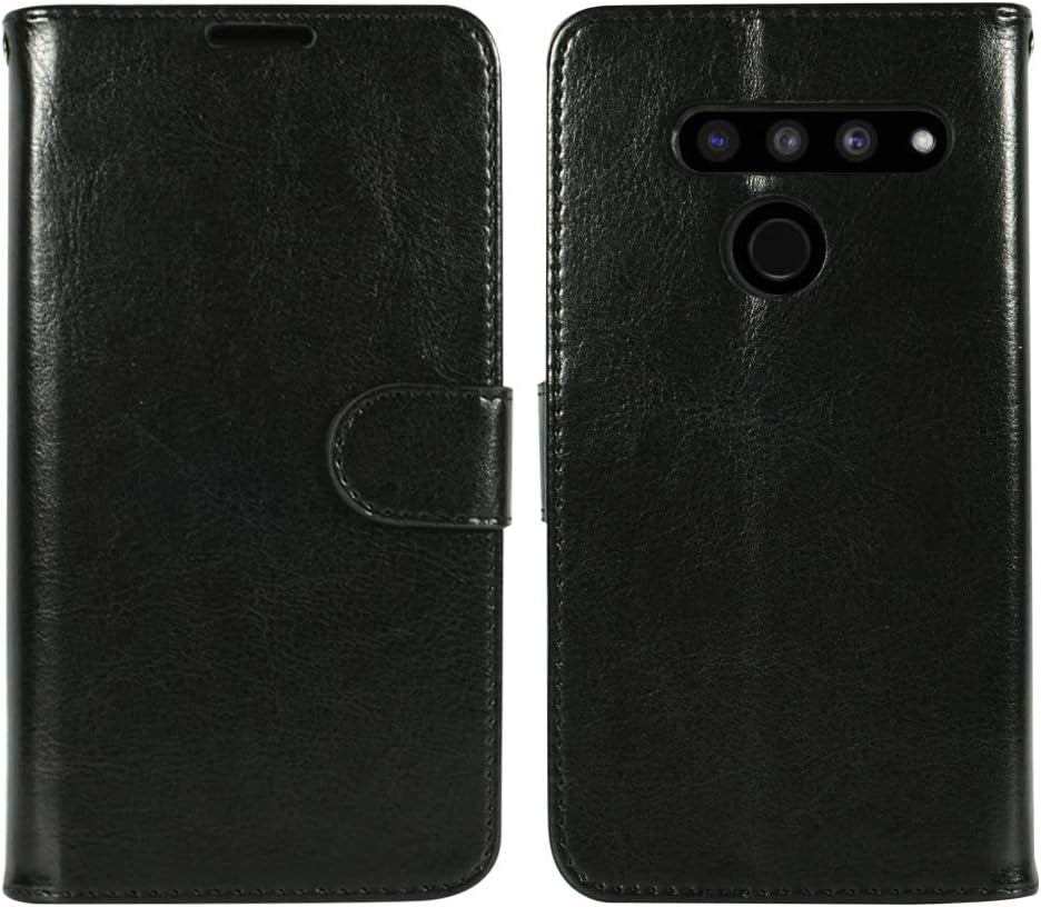 Zase LG G8 Thinq Wallet Case, Design for LG G8 Protective Cover Premium PU Leather Flip Folio TPU Case W/[Wrist Strap] Card Slot Money Pocket [Built-In Kickstand] (Solid Black)  Zase   