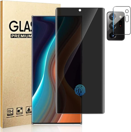 【1+1 Pack】Galaxy Note 20 Ultra Privacy Screen Protector and Camera Lens Protection,Anti-Spy Tempered Glass,3D Curved Full Coverage, Fingerprint Unlock for Samsung Galaxy Note 20 Ultra  OuYteu   