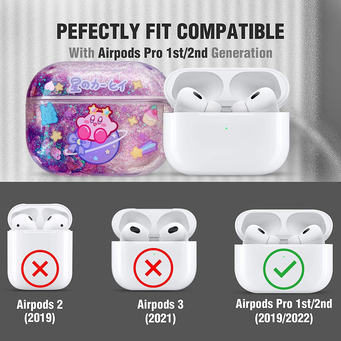 Ptnerbeh Cute Kirby Airpod Pro 2Nd 1St Case for Women,Kawaii Japan Cartoon Anime Design Clear Glitter Liquid Quciksand Hard Shell Protective Case for Apple Airpods Pro 2Nd/1St Generation Case  Ptnerbeh   