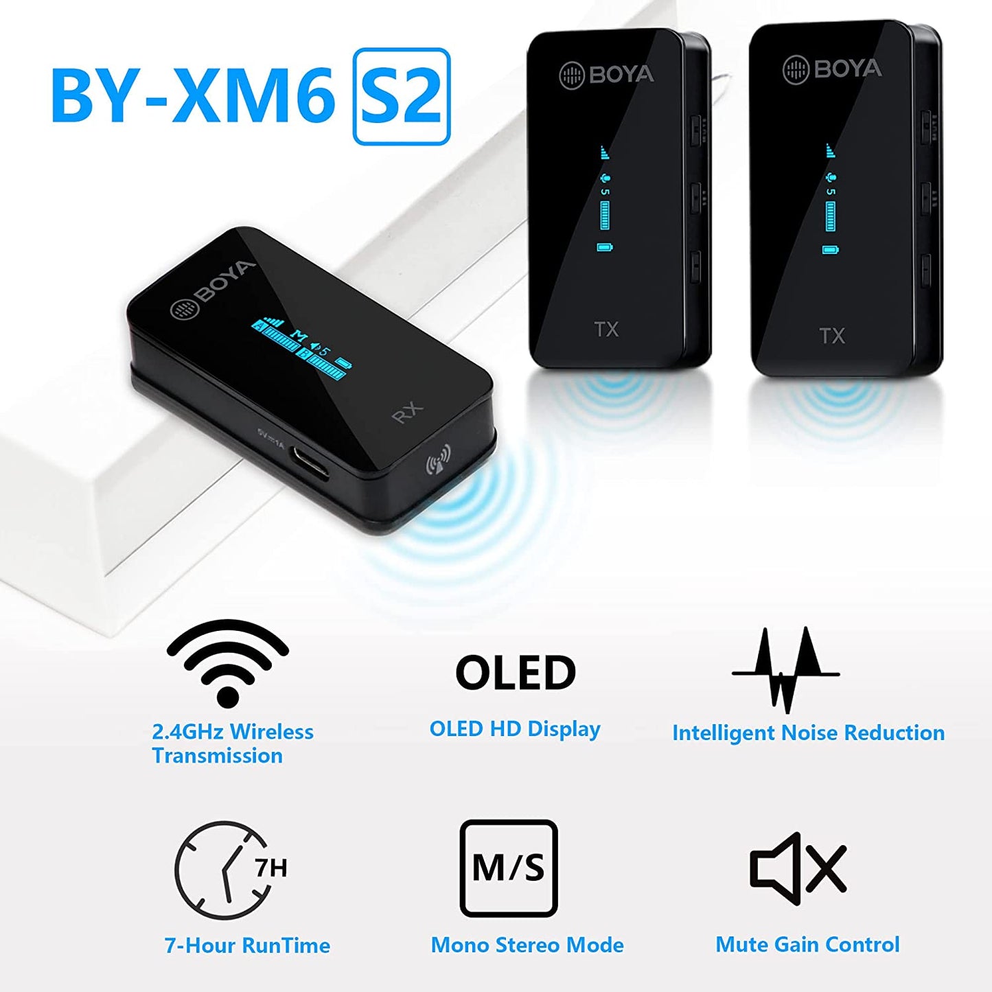 BOYA BY-XM6-S2 Wireless Lavalier Microphone 2.4Ghz Dual Channel Wireless Lapel Microphones for Cameras Phone DSLR Camcorder Mic for Video Recording Youtube Vlogging (2 Transmitters & 1 Receiver)  BOYA   