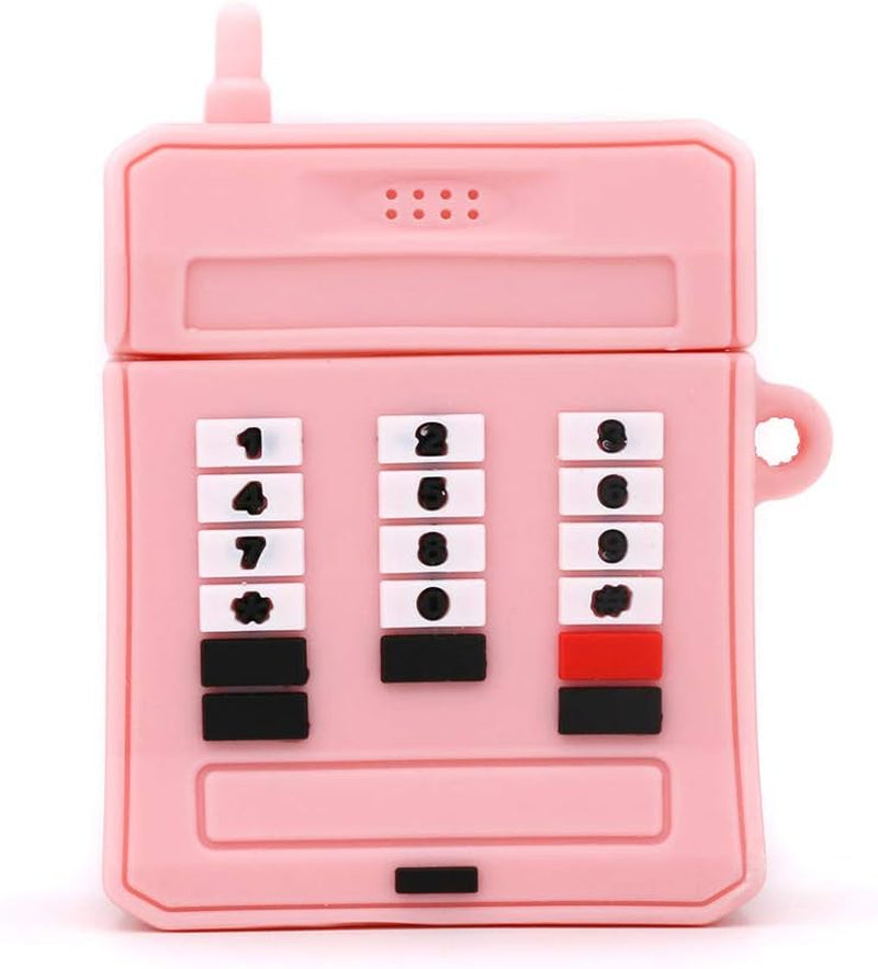 Yonocosta Cute Airpods Case, Airpods 2 Case, Fashion Funny 3D Cartoon Pink Retro Cellular Phone Shaped Full Protection Shockproof Soft Silicone Charging Case Cover Skin with Keychain for Airpods 1&2  Yonocosta Inc   