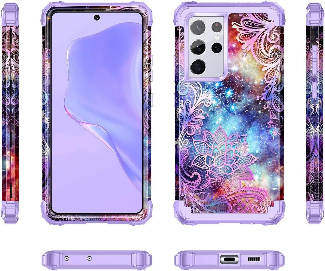 Rancase for Galaxy S21 Ultra 5G Case,Three Layer Heavy Duty Shockproof Protection Hard Plastic Bumper +Soft Silicone Rubber Protective Case for Samsung Galaxy S21 Ultra 5G 6.8 Inch,Purple Mandala  Rancase   