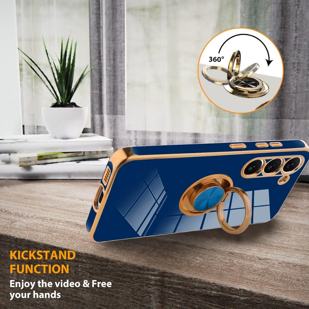 KANGHAR Compatible with Samsung Galaxy S23 5G Case for Women Girls, Plating Built-In 360 Rotation Magnetic Ring Kickstand Holder Soft Slim Shockproof Bumper Protective Cover (Blue)  KANGHAR   