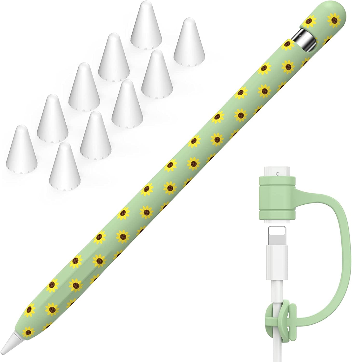 NIUTRENDZ Sunflower Case for Apple Pencil 1St Generation Case Cover Silicone Protective Sleeve Accessories with Apple Pencil Tips Cover & Cable Adapter Tether (Black)  NIUTRENDZ Green Apple Pencil 1st Generation 