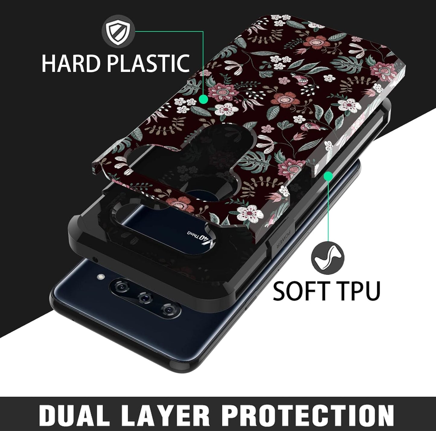 MGAH Compatible with LG V40 Case with Floral Design,Lg V40 Thinq Phone Case,Heavy Duty (PC + TPU) Dual Layer Protective Cover Cute Sturdy Anti-Scratch Shockproof Bumper Case for Women & Girls-Flowers  MGAH   