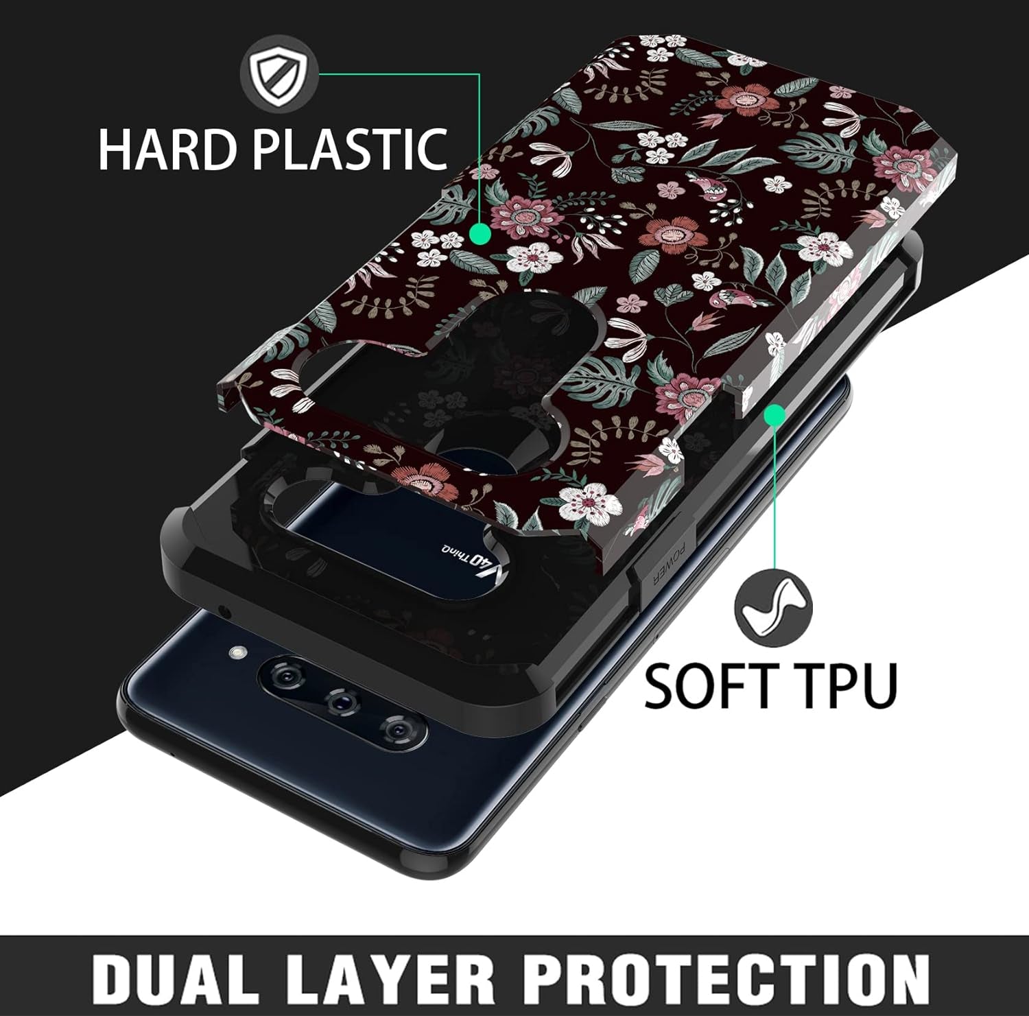 MGAH Compatible with LG V40 Case with Floral Design,Lg V40 Thinq Phone Case,Heavy Duty (PC + TPU) Dual Layer Protective Cover Cute Sturdy Anti-Scratch Shockproof Bumper Case for Women & Girls-Flowers  MGAH   