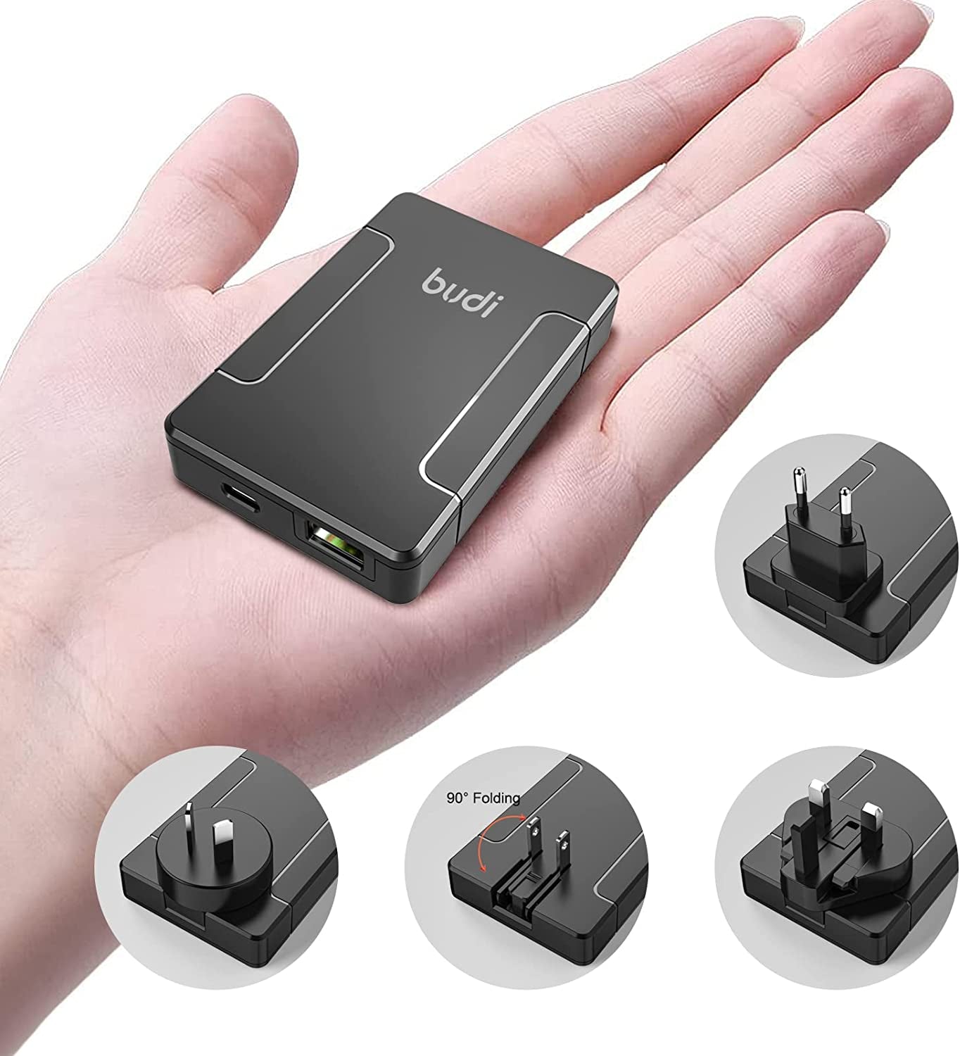 BUDI 17W Extra Slim Portable Wall Charger 2-Port USB-A Charger 3.15 X 1.57 X 0.4 Inches (Black USB-A)  BUDI 65W with conversion plugs  