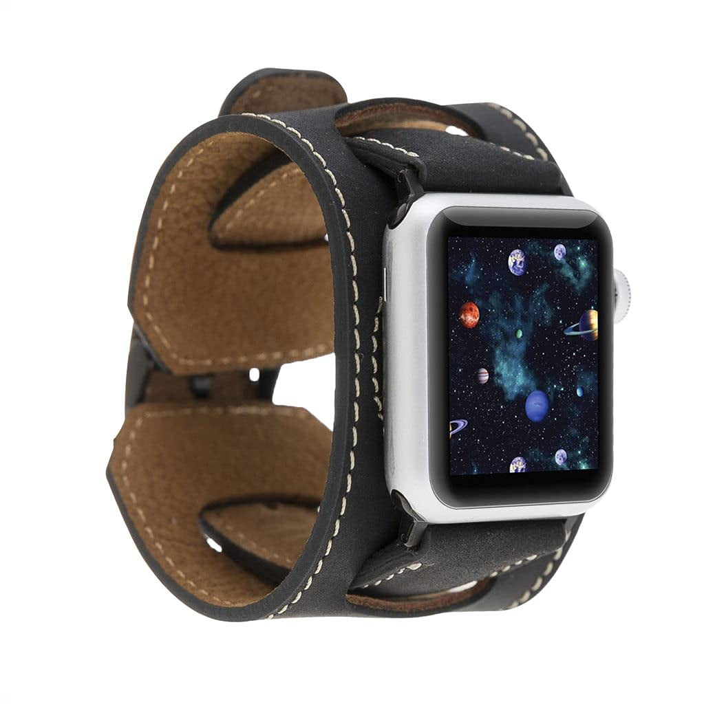 HARDISTON Cuff Watch Band Compatible with Apple 44Mm for Men & Women, Handmade Genuine Leather, Compatible with Iwatch Series 7 6 5 4 3 2 1 SE, Wrist Bracelet Arm Band, Medium/Band-Russet  HARDISTON Band-Black iWatch-38mm / Band-Medium 