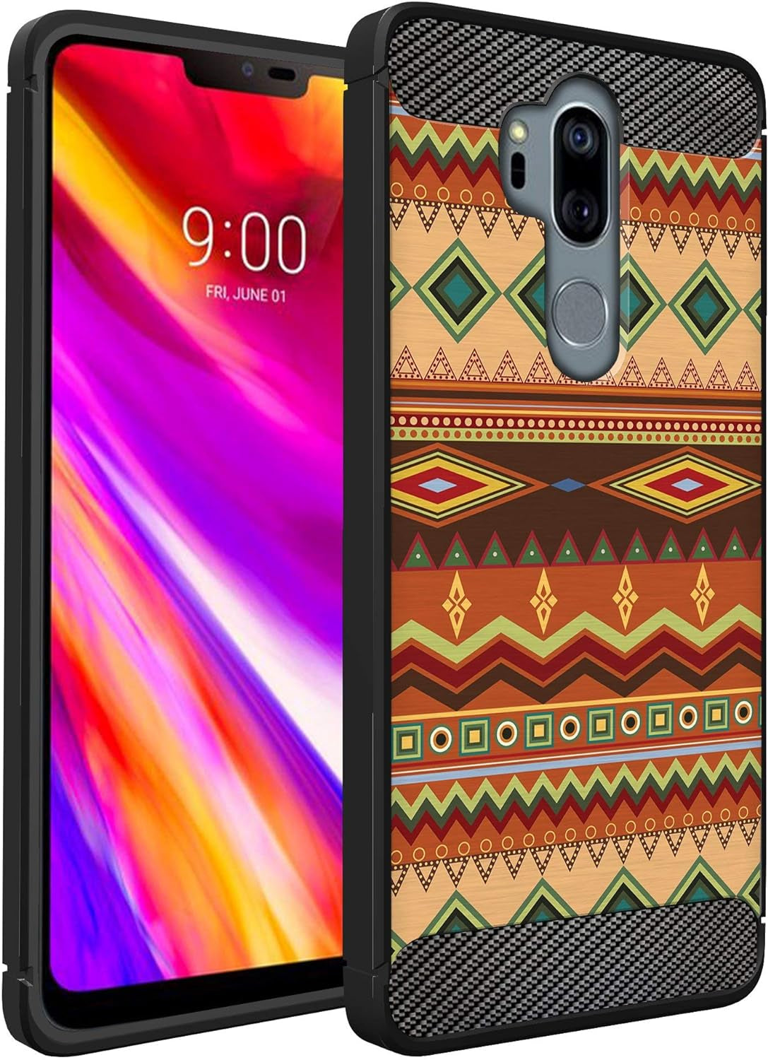 Casesondeck Case Compatible with [LG G7 Thinq | LG G7] LG G7 Design Case, Slim Black Flexible Sleek Shock Protection TPU Case (Pink Galaxy Stars)  CasesonDeck Autumn Tribal Pattern  