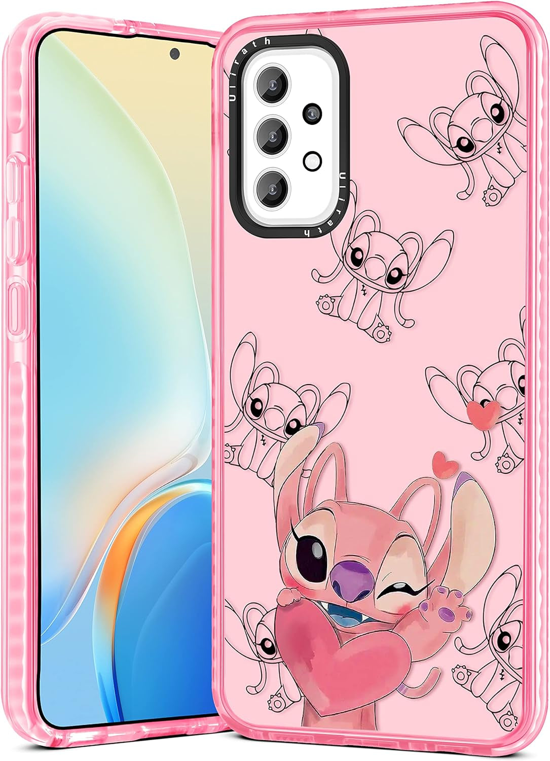 Ulirath for Samsung Galaxy A53 5G 6.5" Case Cartoon Straw Hat Character Designer Pattern Cover Cool Funny Fashion for Girly Girls Kids Boys Bumper Soft Protective Phone Cases for A53 5G  Ulirath For Samsung Galaxy A53-Pink Heart Stih  