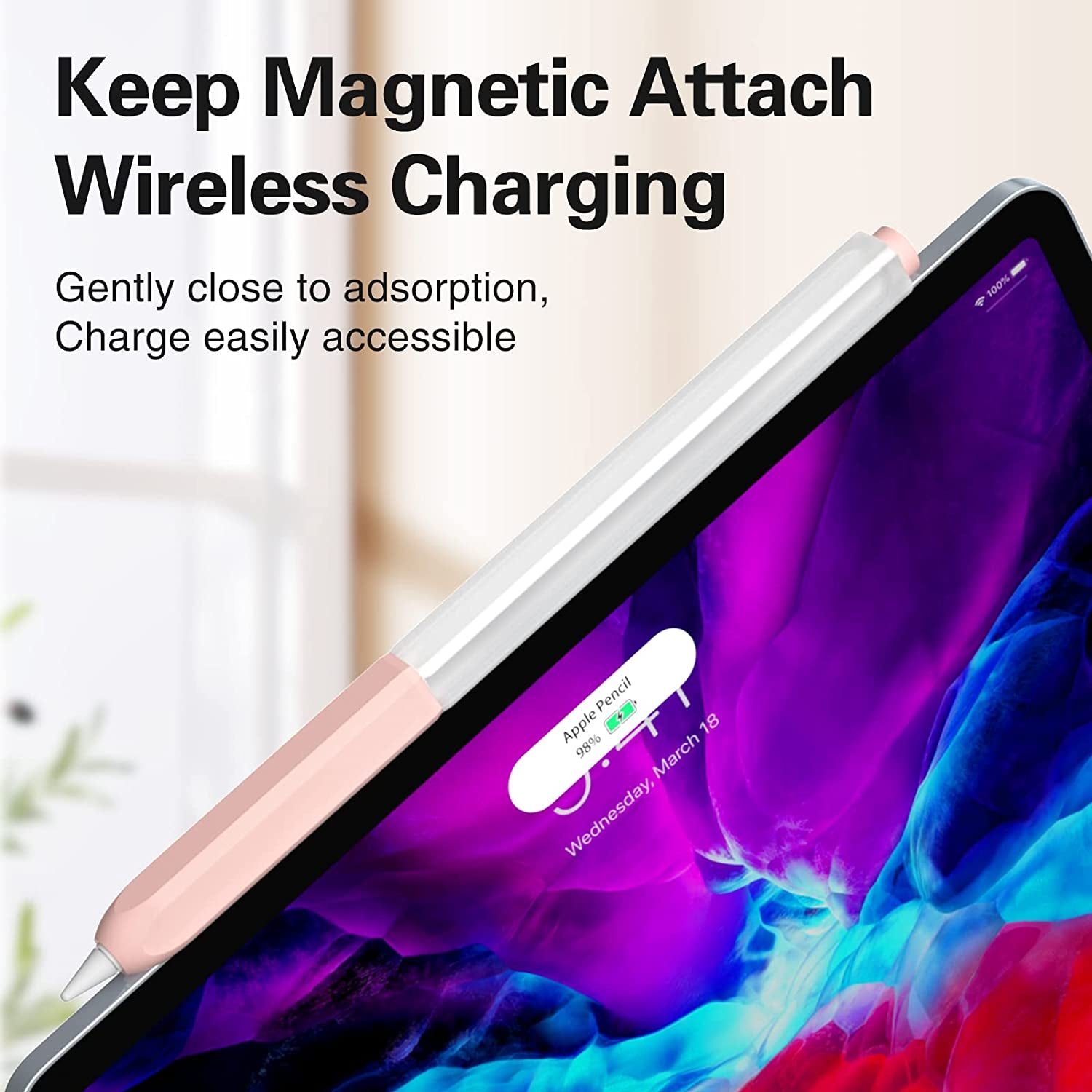 JOOSKO Pencil Case Compatible with Apple Pencil 2Nd Generation Cover Sleeve,Silicone Translucent Duotone，[With 10 Silicone Tip Cover],Support Magnetic Wireless Charging (Pink)  JOOSKO   