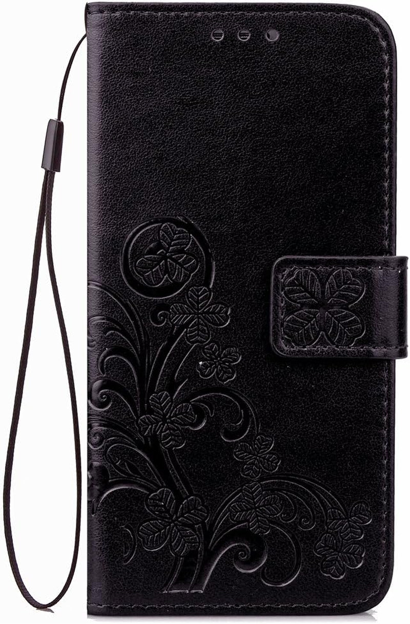 LG V30 Cover Case EMAXELER Colour Stylish Wallet Case Embossing Kickstand Credit Cards Slot Cash Pockets PU Leather Flip Protect Wallet Case for LG V30 Clover Black  EMAXELER   