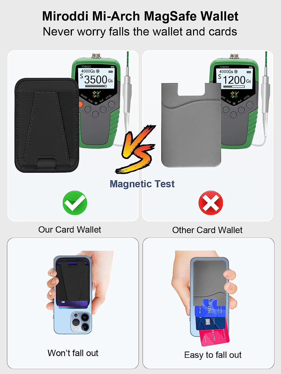 Miroddi Mi-Arch Series Magsafe Wallet, Magnetic Wallet Card Holder for Apple Magsafe, Magsafe Leather Wallet for Back of Iphone 14/13/12 Series [Enhanced Magnetic Strength, Max 7 Cards Storage] Black  Miroddi   