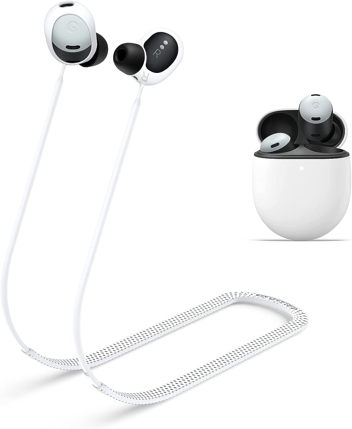 WOFRO Anti-Lost Strap for Google Pixel Buds Pro Earbuds (2022), Sports Soft Silicone Lanyard Accessories Compatible with Google Pixel Buds Pro - Noise Canceling Earbuds Neck Rope Cord (Black)  WOFRO White  