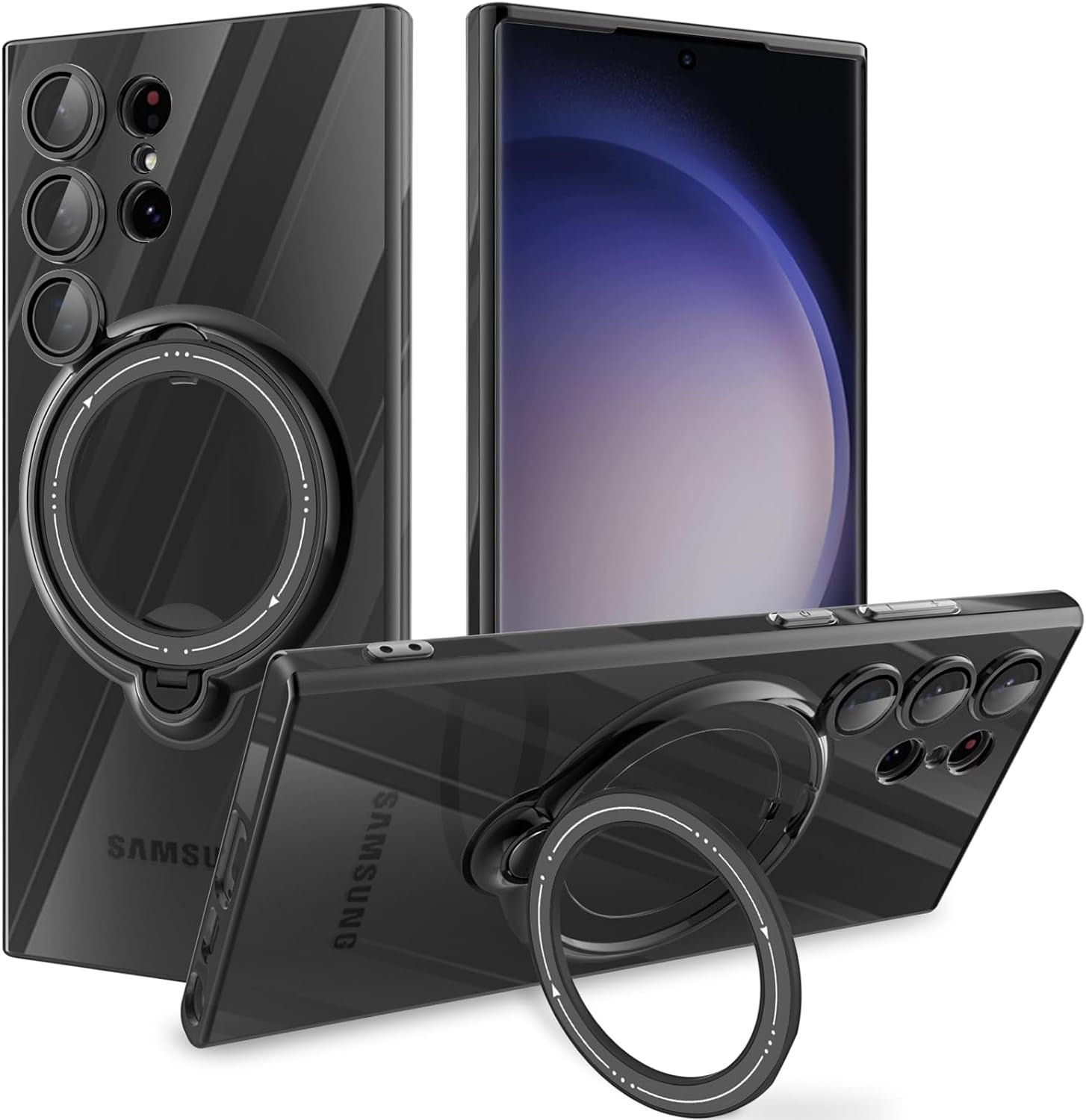 Tnarru Clear Samsung Galaxy S22 Ultra Case with Magnetic Stand [Compatible with Magsafe] [360° Rotatable Ring Holder Kickstand] Plating TPU Shockproof Protective Galaxy S22 Ultra Phone Case - Purple  Tnarru Black  