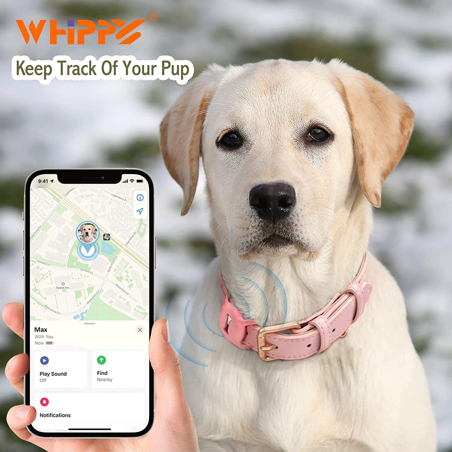 WHIPPY Airtag Leather Dog Collar GPS Tracker Air Tag Puppy Collar Adjustable Soft Leather Padded Dog Collar with Airtag Holder Case for Small Medium Large Dog Pet Backpack,Pink,M  WHIPPY   
