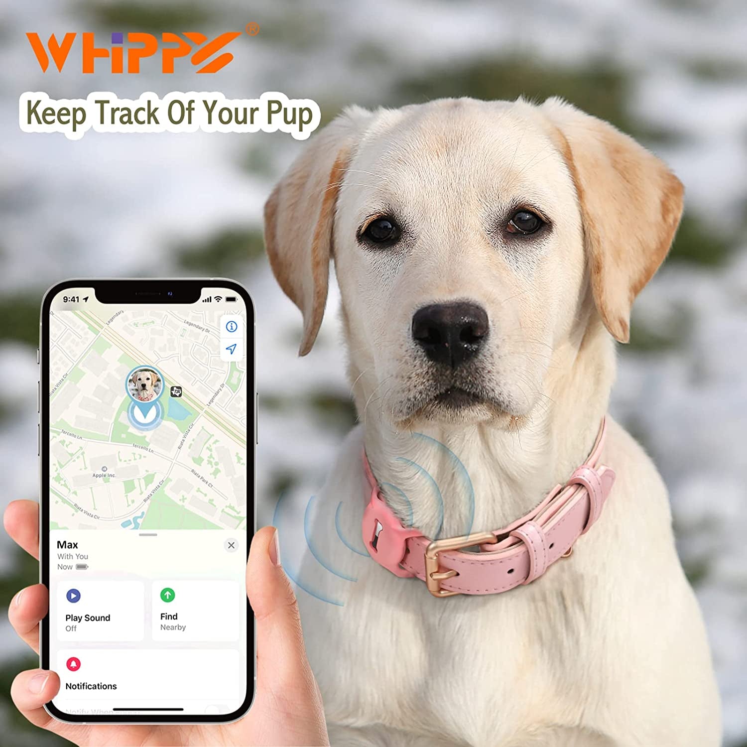 WHIPPY Airtag Leather Dog Collar GPS Tracker Air Tag Puppy Collar Adjustable Soft Leather Padded Dog Collar with Airtag Holder Case for Small Medium Large Dog Pet Backpack,Pink,M  WHIPPY   