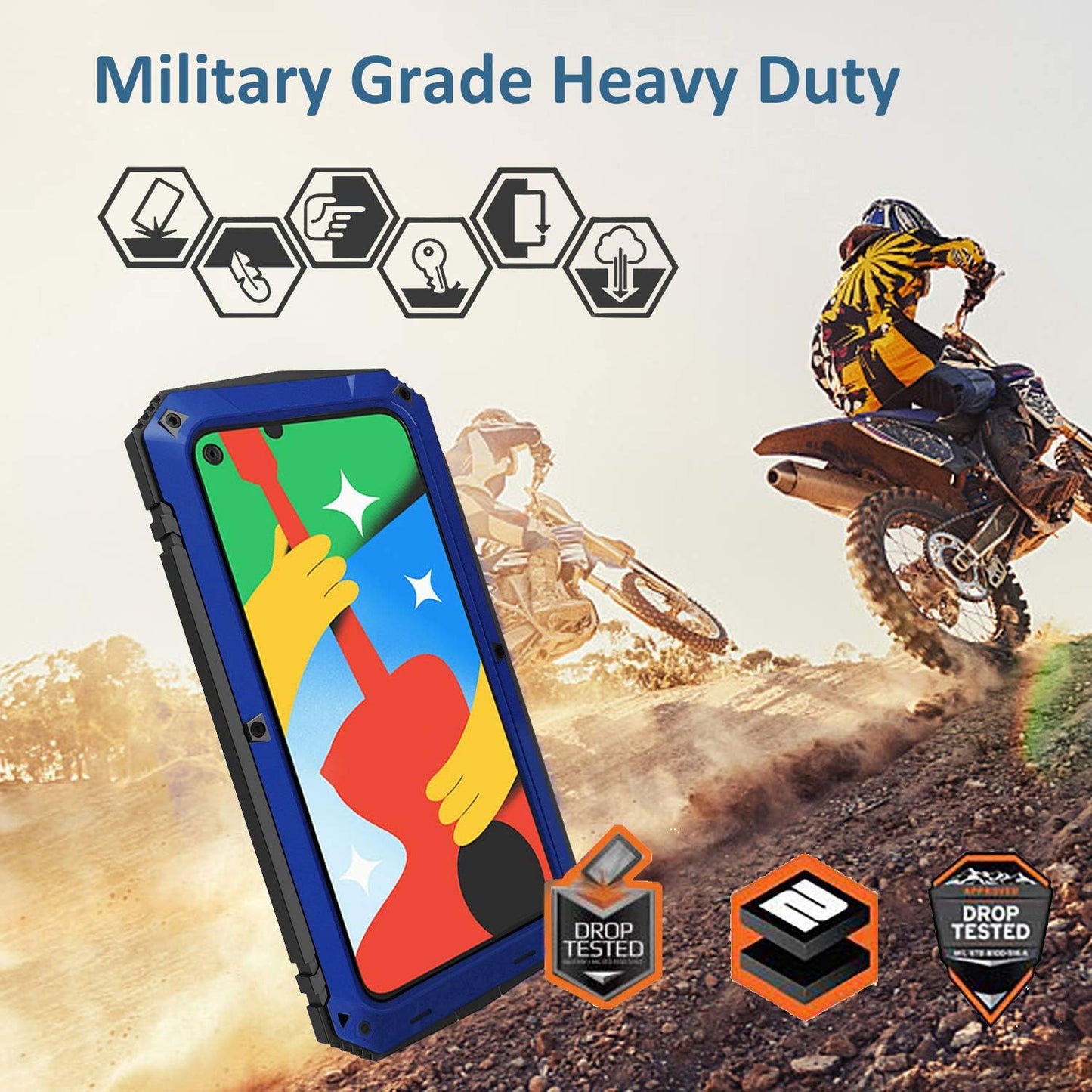 Simicoo Google Pixel 4A 5G Bumper Silicone Case Military Shockproof Heavy Duty Rugged Case Built-In Screen Protector Stand Cover for Google Pixel 4A 5G (Blue, Pixel 4A 5G)  Simicoo   