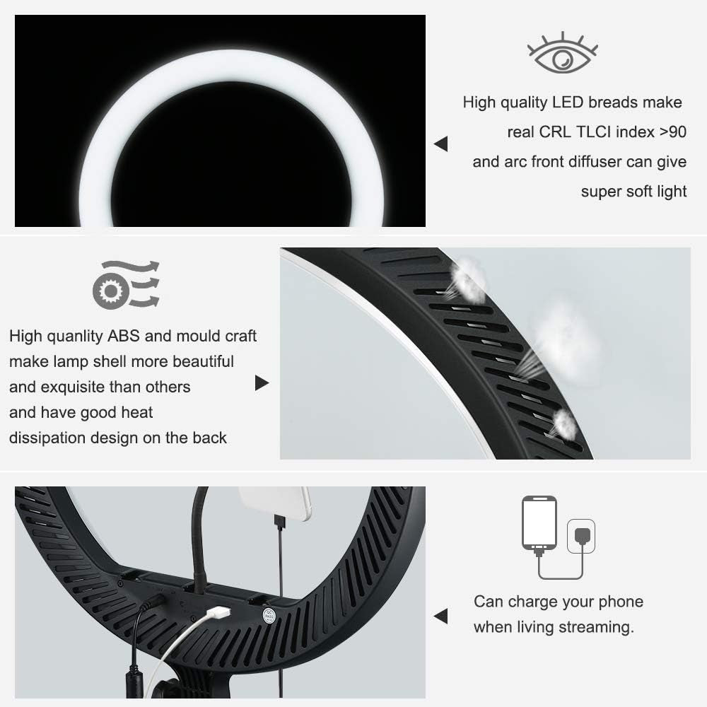 Godox LR150 18 Inch LED Ring Light with Tripod Stand & Phone Holder,3000K-6000K Dimmable Selfie Ring Light for Makeup Studio Portrait Youtube Tiktok Vlog Video Shooting (Black)  Godox   