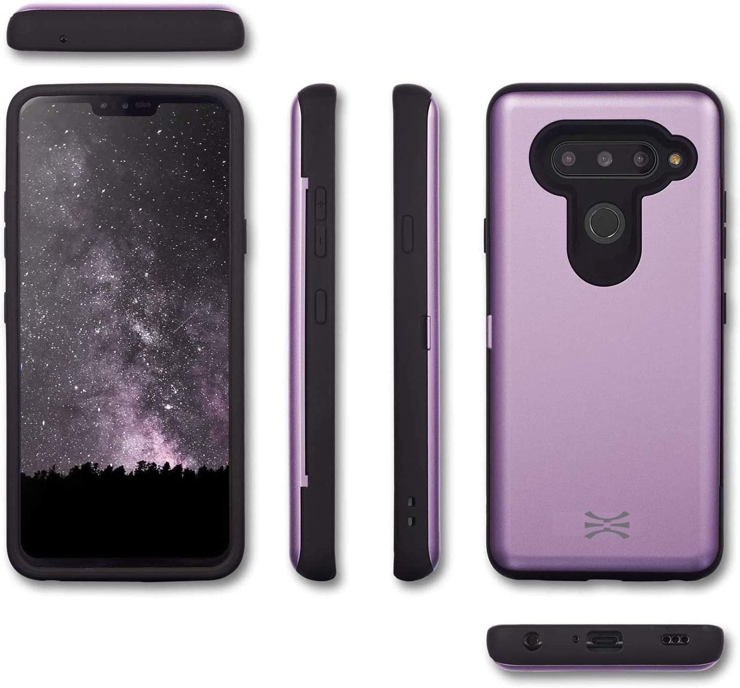 TORU CX PRO Case for LG V40 Thinq, with Card Holder | Slim Protective Cover with Hidden Credit Cards Wallet Flip Slot Compartment Kickstand | Include Mirror, Strap, USB Adapter - Purple  iMODE   