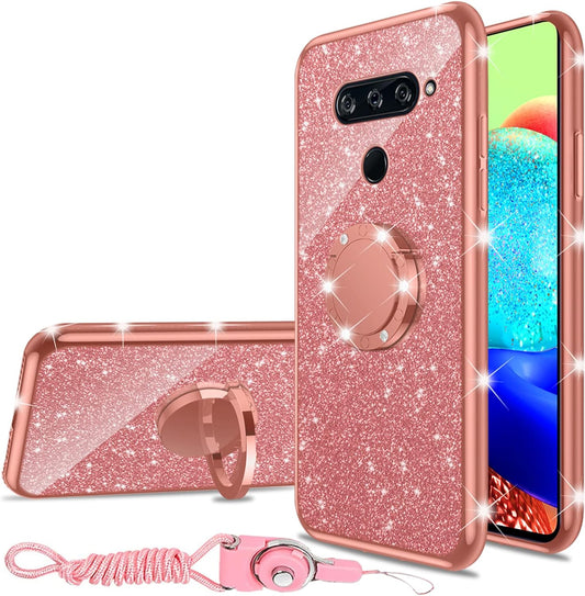 Nancheng for LG V40 Thinq Case (2018), Case for LG V40 Women Glitter Cute Luxury Soft TPU Silicone Clear Cover with Stand Bumper Shockproof Full Body Protection Phone Case - Rose Gold  nancheng   