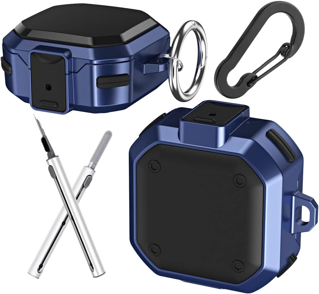 [With Lock] for Samsung Galaxy Buds2 Pro/Galaxy Buds 2/Galaxy Buds Pro/Galaxy Buds Live Case with Cleaning Pen Kit and Keychain Men Women Protective Armor Case Cover for Samsung Earbuds Case (Pink)  YQGFashbf04 Blue  