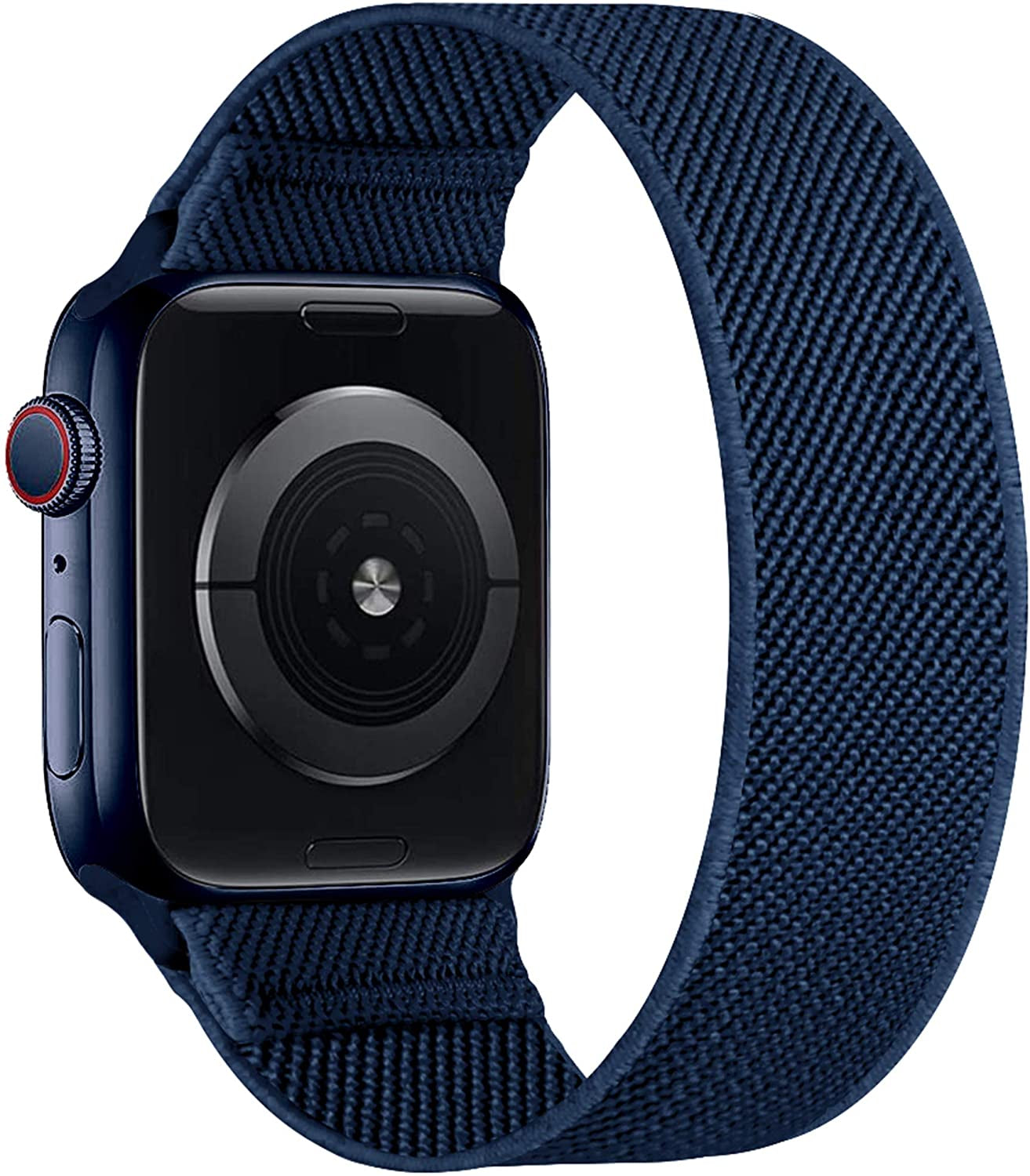 ENJINER Stretchy Nylon Solo Loop Bands Compatible with Apple Watch 38Mm 40Mm 41Mm 42Mm 44Mm 45Mm 49Mm Ultra Iwatch Series 8 7 SE 6 5 4 3 2 1 Strap, Sport Elastic Braided Women Men No Buckles Clasps Replacement Wristband  ENJINER Deep Navy Blue 42/44/45/49mm XS(wrists 5.20"-5.71"/132-145mm) 
