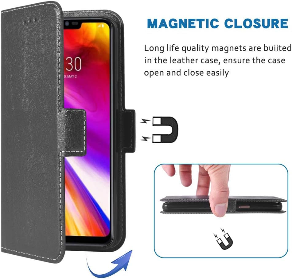 Phone Case for LG G7 Thinq Folio Flip Wallet Case,Pu Leather Credit Card Holder Slots Full Body Protection Kickstand Hard Hybrid Protective Phone Cover for LGG7 G 7 plus Thin Q G7+ Lgg7Thinq Black  WWAAYSSXA   