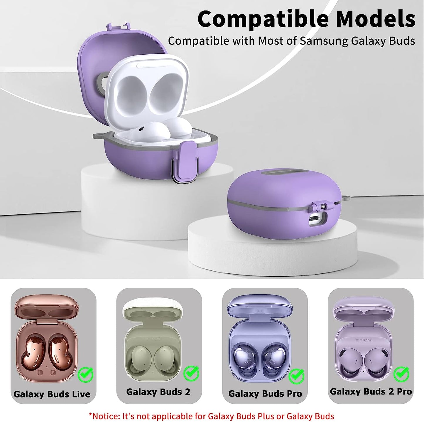 [Upgrade Lock] Case for Galaxy Buds 2 Pro/Galaxy Buds Pro/Galaxy Buds 2 Case/Galaxy Buds Live, Armor Cover Case Compatible with Samsung Earbuds Shockproof Protective with Lanyard Keychain (Purple)  AIBEAMER   