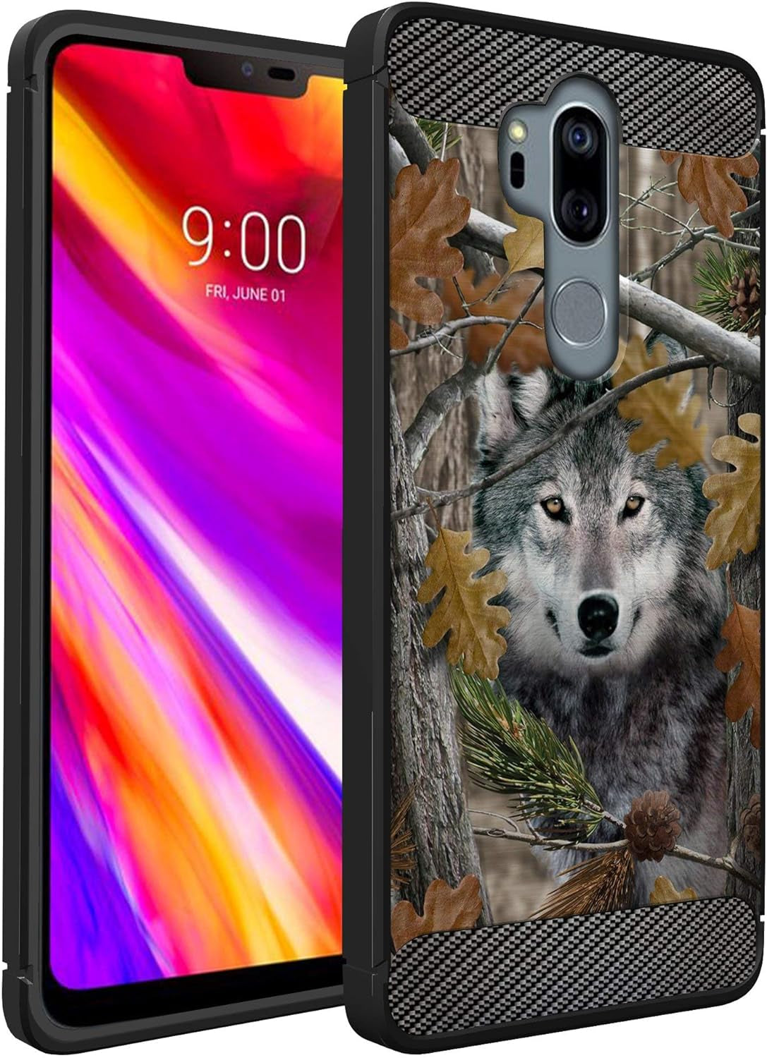 Casesondeck Bear Case Compatible with [LG G7 / LG G7 Thinq] Hunters Series Slim No Bulk Carbon Fiber Texture Black Flexible TPU Material (Bear Tree Camo)  CasesonDeck Wolf Tree Camo  