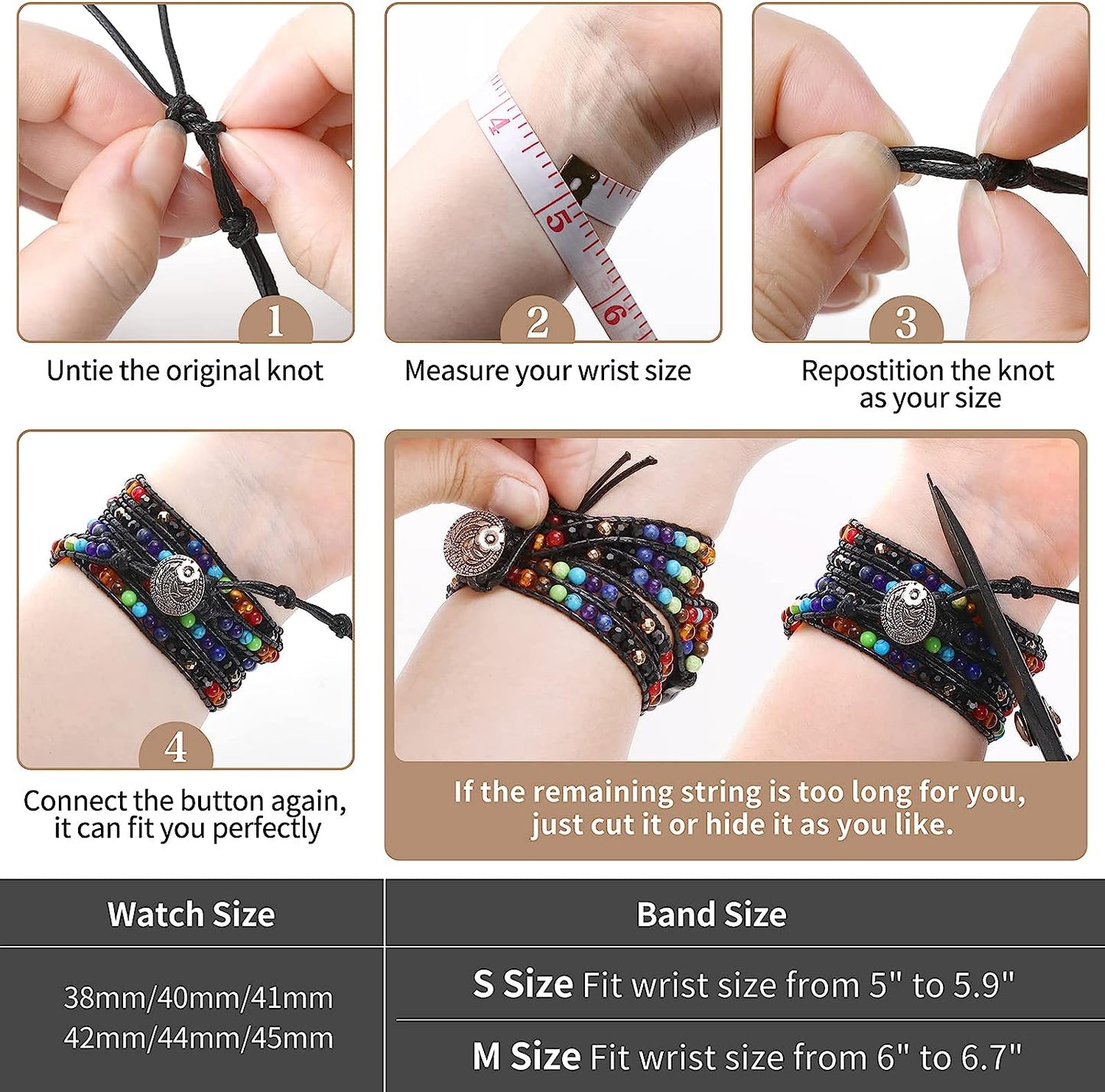 Wingoden Beaded Boho Watch Band Compatible Apple Watch Band 41Mm/38Mm/40Mm 49Mm/45Mm/44Mm/42Mm 5 Wrap Watch Bracelet Apple Watch Strap for Women Men Natural Stone Iwatch Band Series 8/7/6/5/4/3/2/1/Se/Ultra  Wingoden   