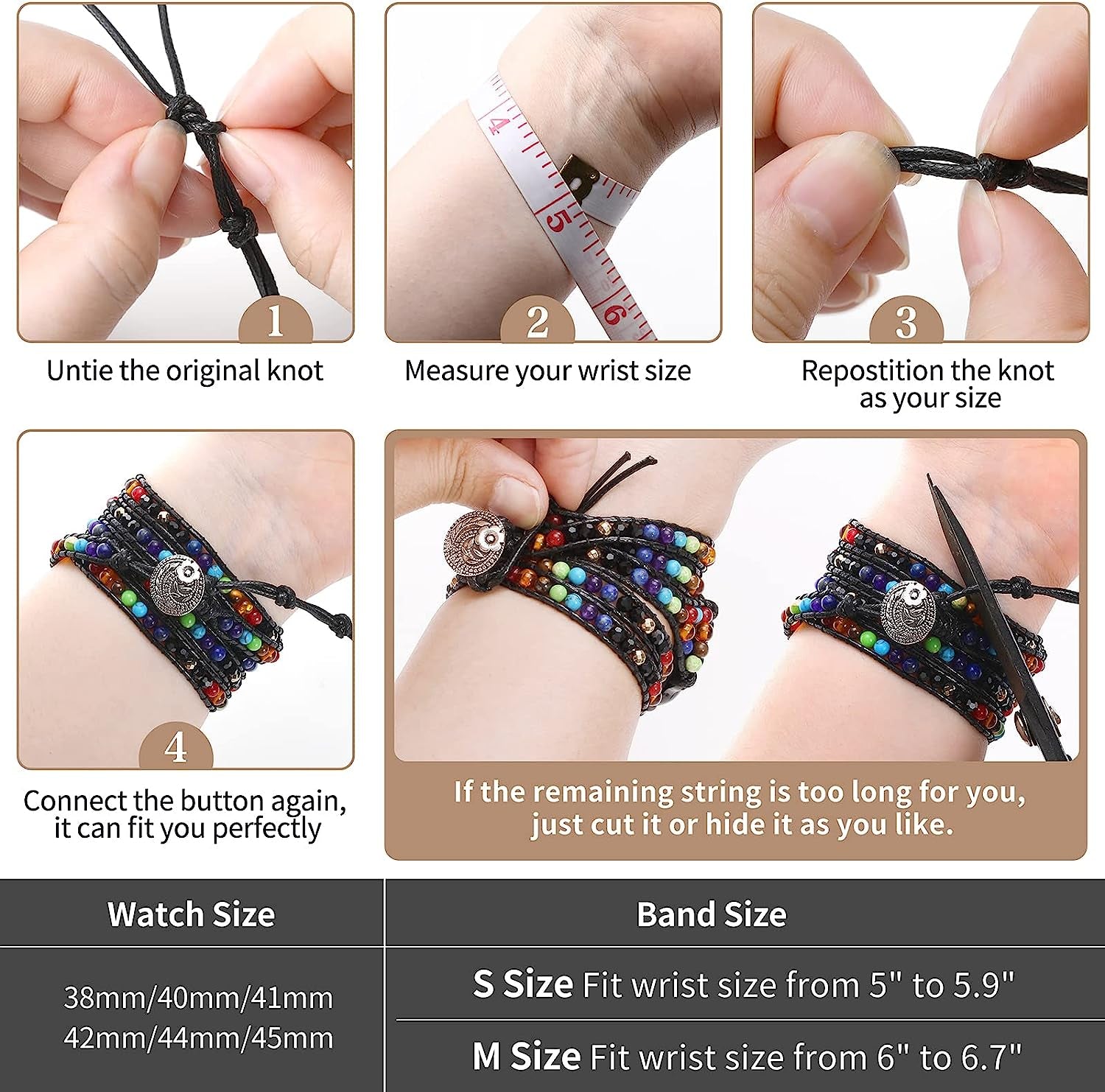 Wingoden Beaded Boho Watch Band Compatible Apple Watch Band 41Mm/38Mm/40Mm 49Mm/45Mm/44Mm/42Mm 5 Wrap Watch Bracelet Apple Watch Strap for Women Men Natural Stone Iwatch Band Series 8/7/6/5/4/3/2/1/Se/Ultra  Wingoden   