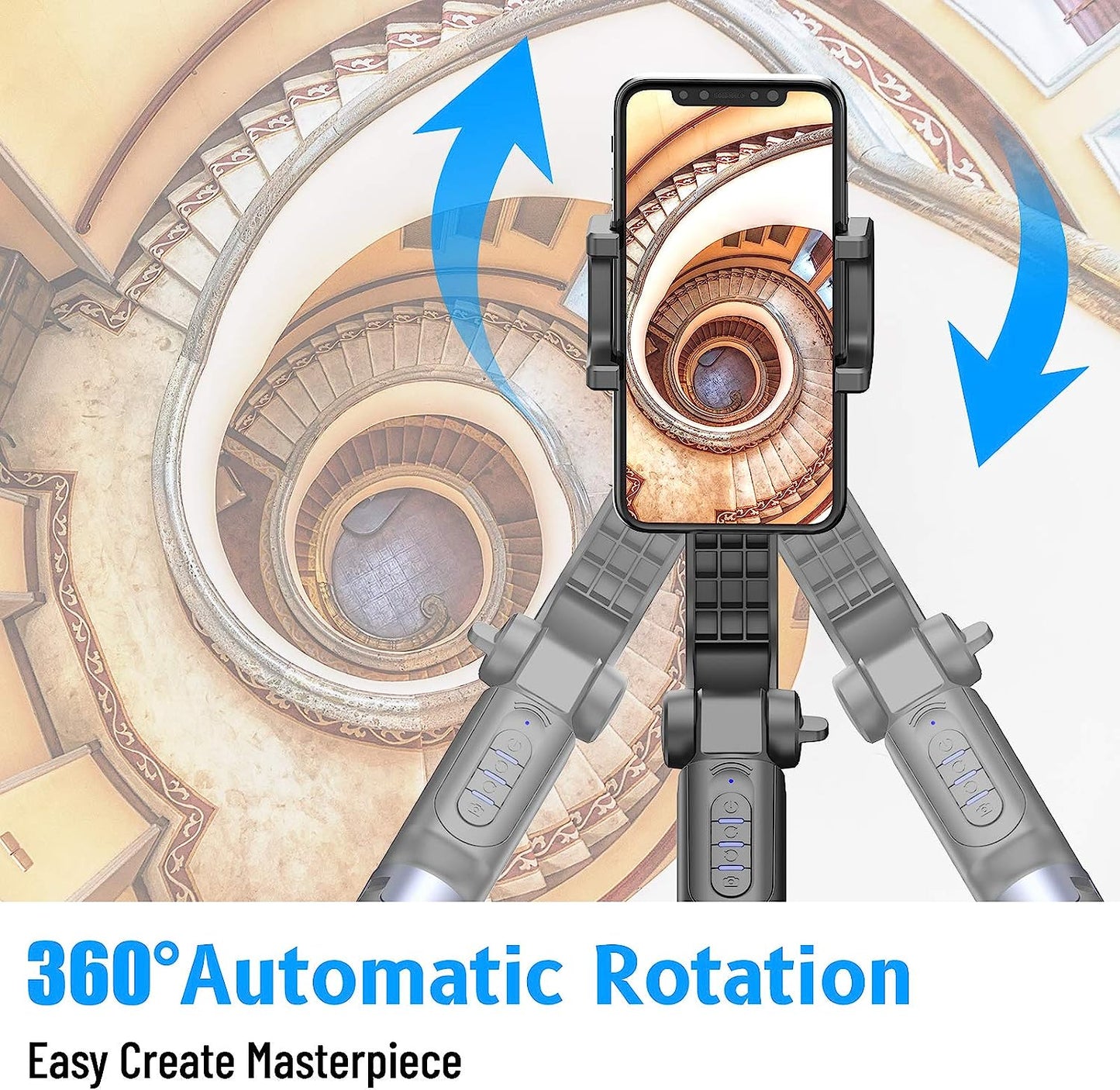 Gimbal Stabilizer for Smartphone with Extendable Selfie Stick and Tripod, 1-Axis Multifunction Remote 360°Automatic Rotation, Auto Balance for Iphone/Android  Obudyard   