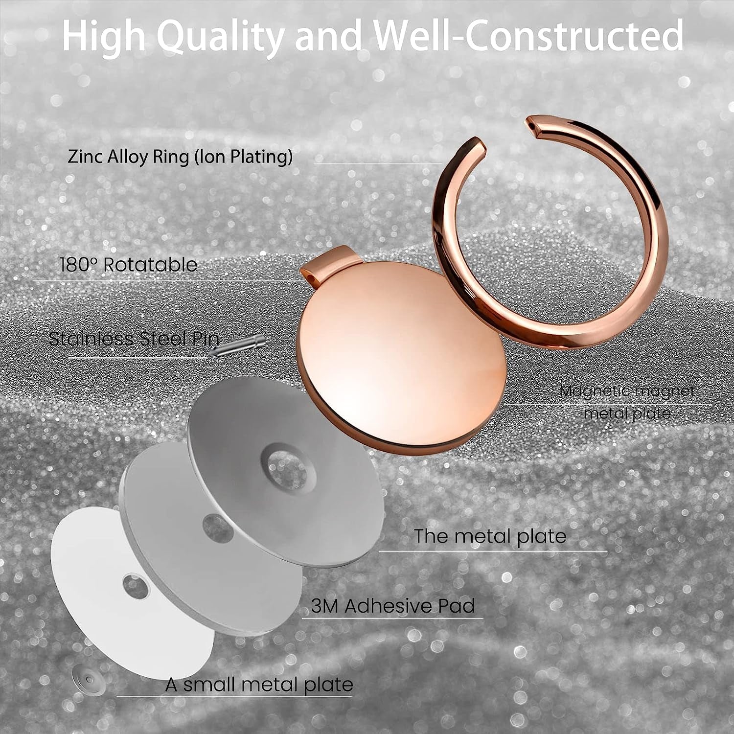 OBHEI Metal Cell Phone Ring Holder Finger Ring Stand, 360 Degree Rotation Ring Kickstand Grip Holder for Magnetic Car Mount, Rose Gold  OBHEI   