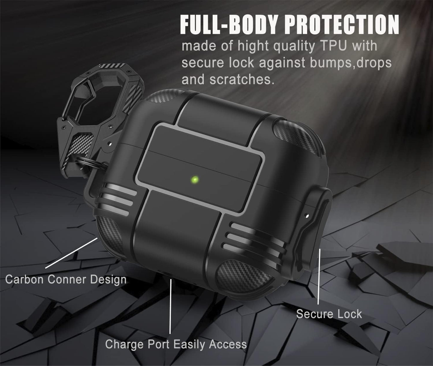 Wonjury for Airpods Pro Case Cover for Men with Lock, Military Armor Series Full-Body Airpod Pro Case with Keychain Cool Air Pod Pro Shockproof Protective Case for Airpods Pro 2019, Spring Lock Black  Wonjury   