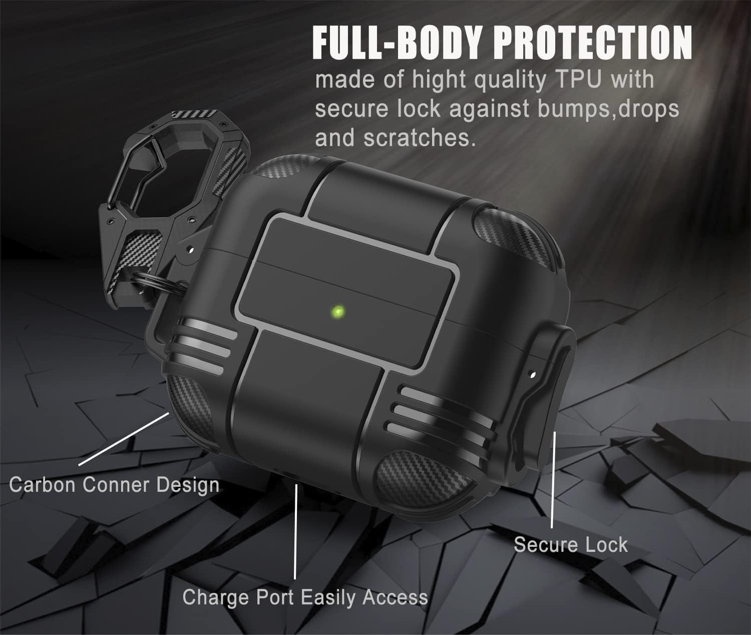 Wonjury for Airpods Pro Case Cover for Men with Lock, Military Armor Series Full-Body Airpod Pro Case with Keychain Cool Air Pod Pro Shockproof Protective Case for Airpods Pro 2019, Spring Lock Black  Wonjury   