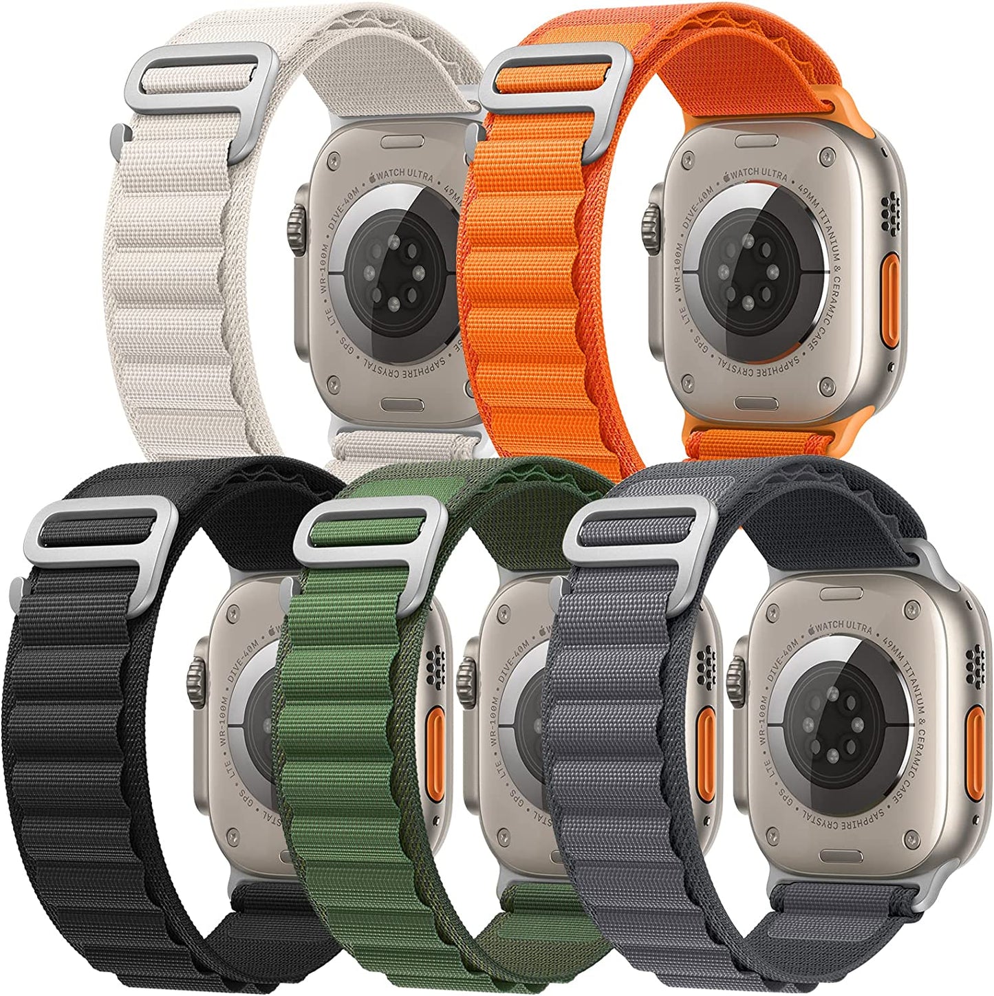 DAISDJUY 5 Pack Alpine Loop Sport Nylon Bands Compatible with Apple Watch Ultra 49Mm 45Mm 44Mm 42Mm 41Mm 40Mm 38Mm, Stretchy Rugged Woven Solo Loop Wristband Adjustable with Metal Titanium G-Hook Strap Compatible with Iwatch Series  DAISDJUY   