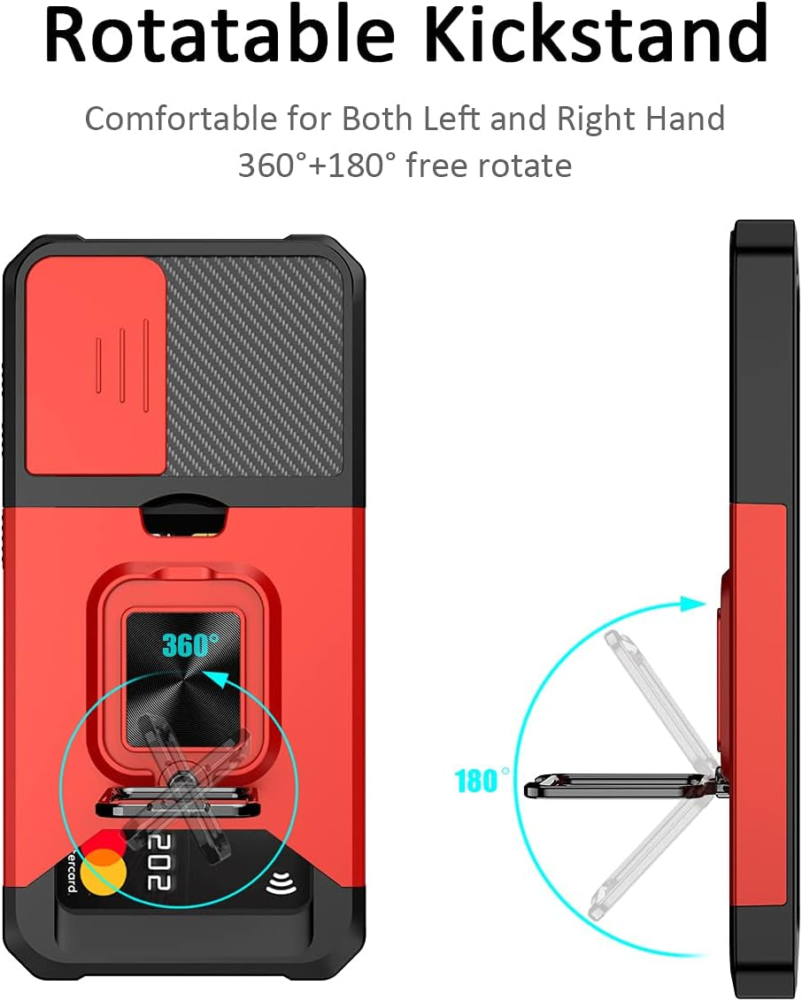 Nvollnoe for Samsung S21 Case with Sliding Camera Cover Heavy Duty Protective Galaxy S21 Case with Card Holder Magnetic Kickstand Case for Samsung S21 5G 6.2 Inch(Red)  Nvollnoe   