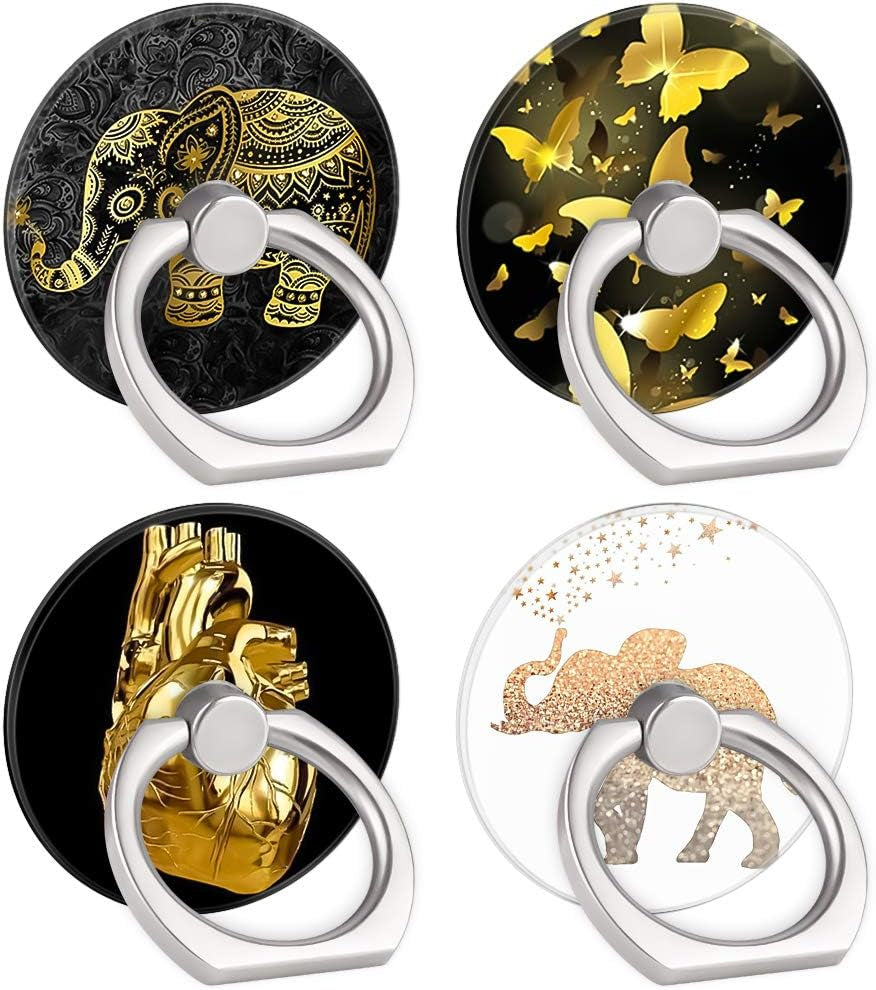 4-Pack Phone Ring Holder 360 Rotation Finger Stand Grip Kickstand for Smartphones and Tablets (Pink Marble)  Houmee Gold Elephant  