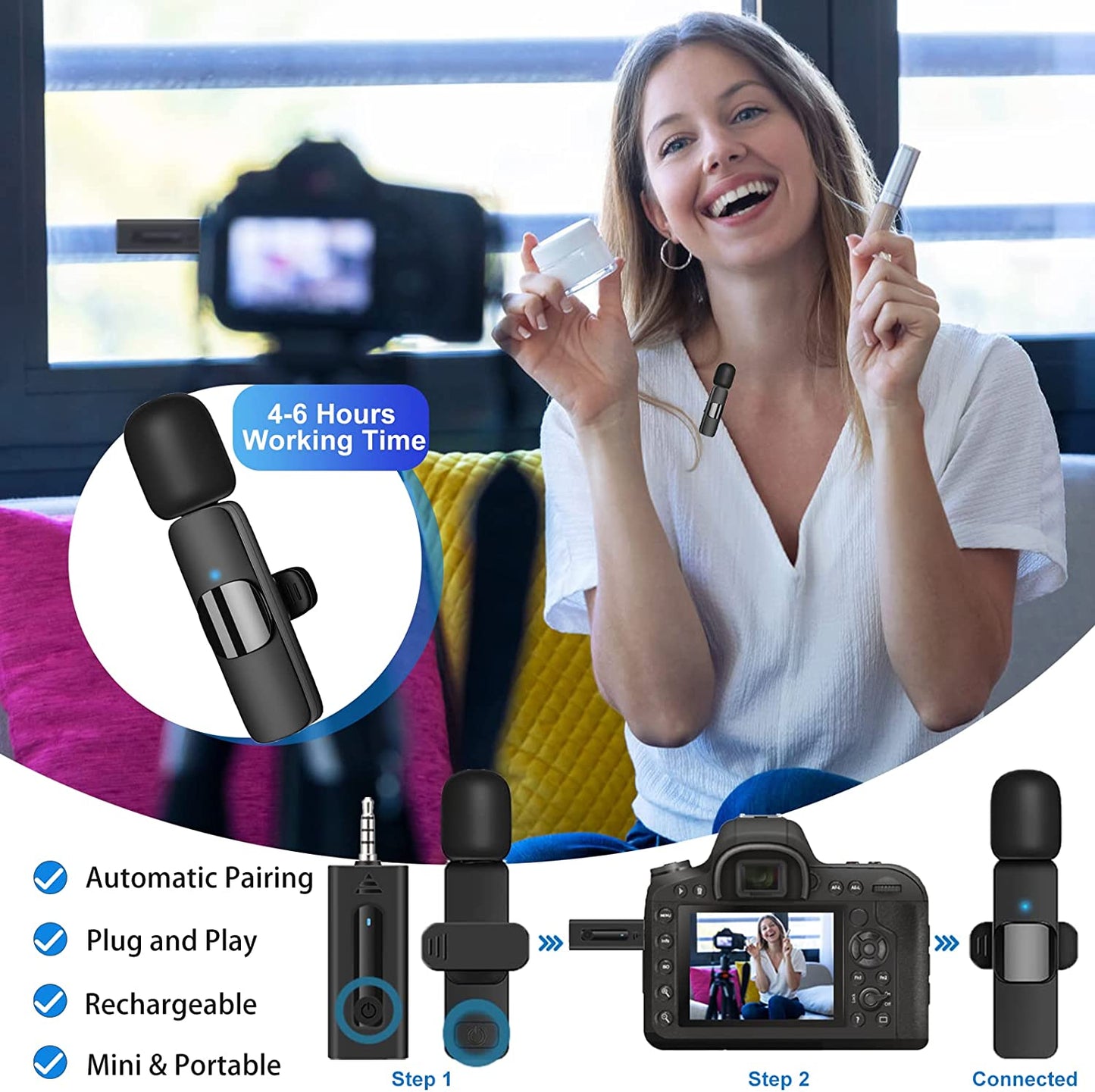 Wireless Lavalier Microphone for Iphone/Android Phone/Camera/Computer/Laptop, Recording Omnidirectional Condenser Mic with Ultra Low Delay, Lapel Noise Canceling Mic for Youtube Interview Tiktok Vlog  mmcrz   