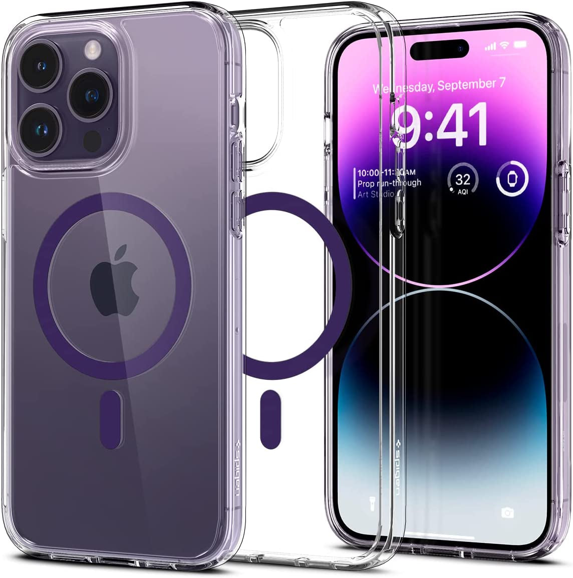 Spigen Ultra Hybrid (Magfit) [Anti-Yellowing Technology] Designed for Iphone 14 Pro Max Case (2022) - Frost Black  Spigen Deep Purple  