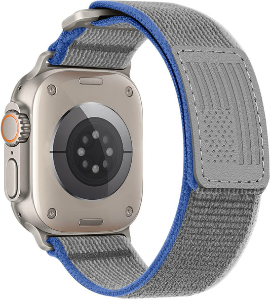HITZEE Compatible with Apple Watch Band 49Mm 45Mm 44Mm 42Mm, Soft Nylon Braided Velcro Loop Bands Adjustable Sport Strap Designed for Apple Watch Ultra Series 8 7 SE 6 5 4 3 2 1, Blue/Gray, M/L  HITZEE   