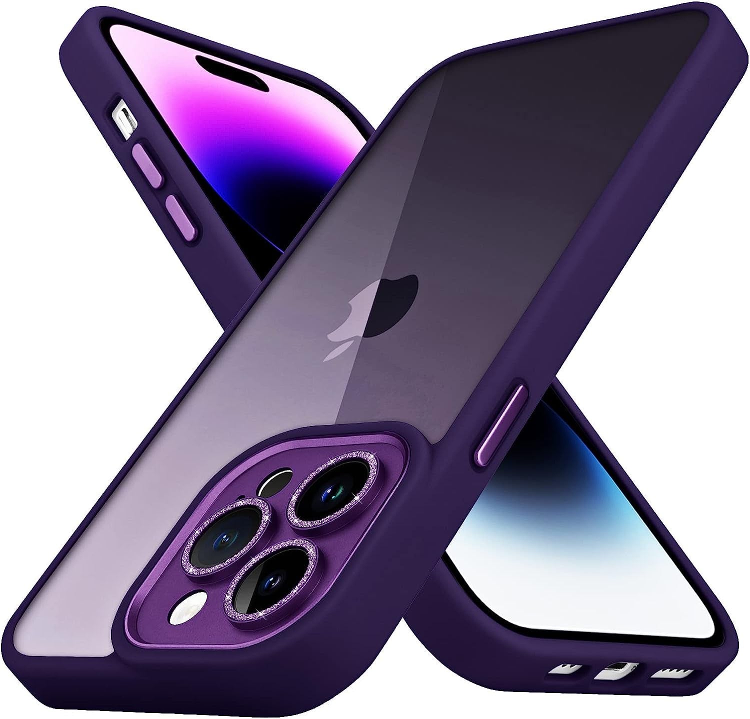 Tharlet Clear for Iphone 14 Pro Case [10FT Military Grade Drop Tested] White Silicone Slim Clear Hard Back Frame with Glitter Camera Lens Case for Iphone 14 Pro Phone Case, Purple (6.1")  tharlet   