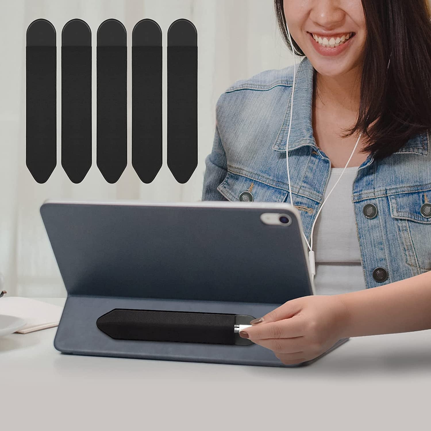 XLDLQU Apple Pencil Holder, 5 Pack Durable Elastic Apple Pencil (1St and 2Nd Gen) Case Pocket, Adhesive Sleeve Pouch for Ipad 8.3/9.7/10.2/10.5/11/12.9 Inch (Black Black)  XLDLQU   