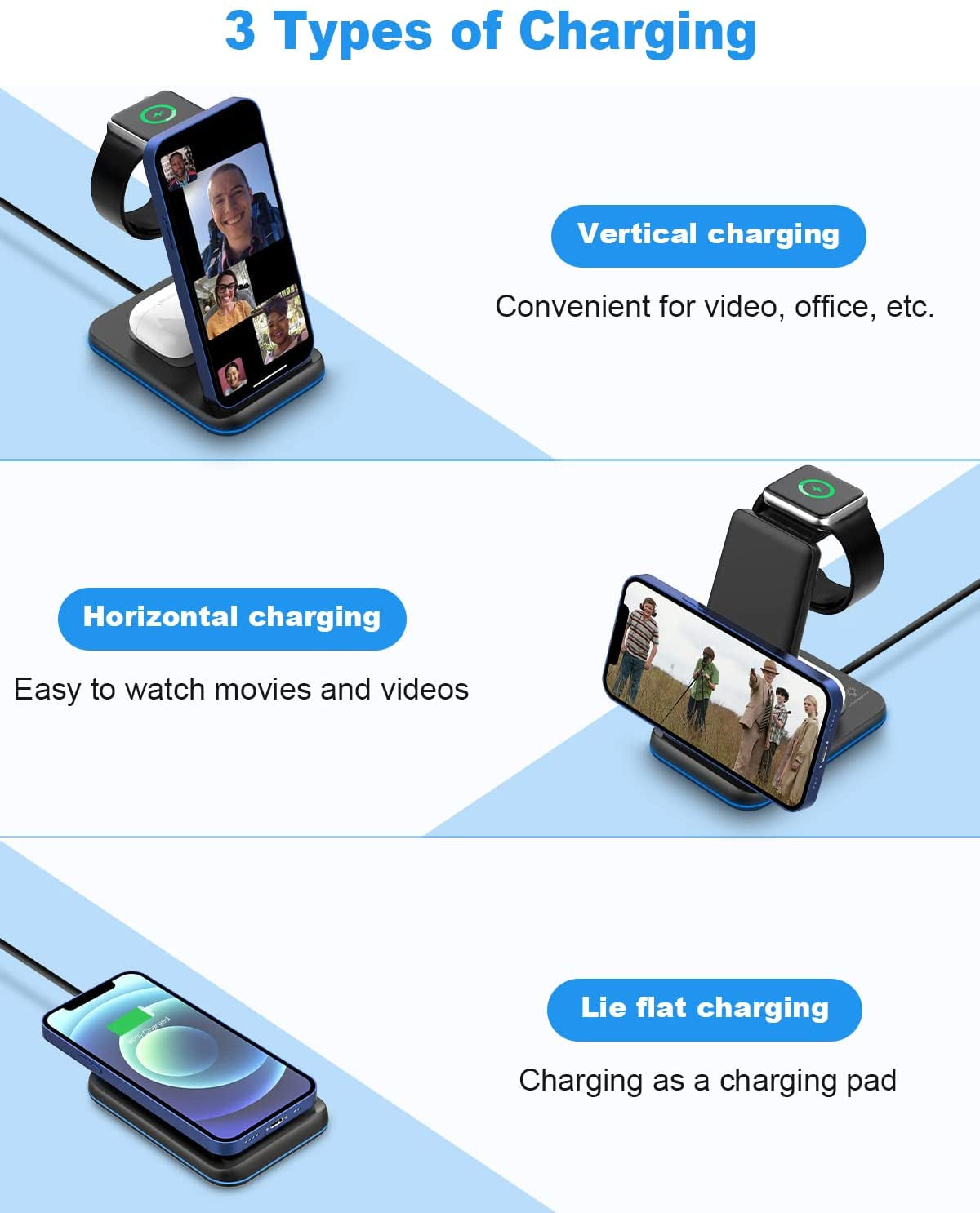 ZUBARR Foldable Wireless Charger for Multiple Devices 3 in 1 Wireless Charging Station for Travel, Compatible with Iphone14 13 12 11/Pro/Xr, Iwatch Charger Forse/8/7/6/5/4/3/2, Airpods Wireless/Pro  ZUBARR   