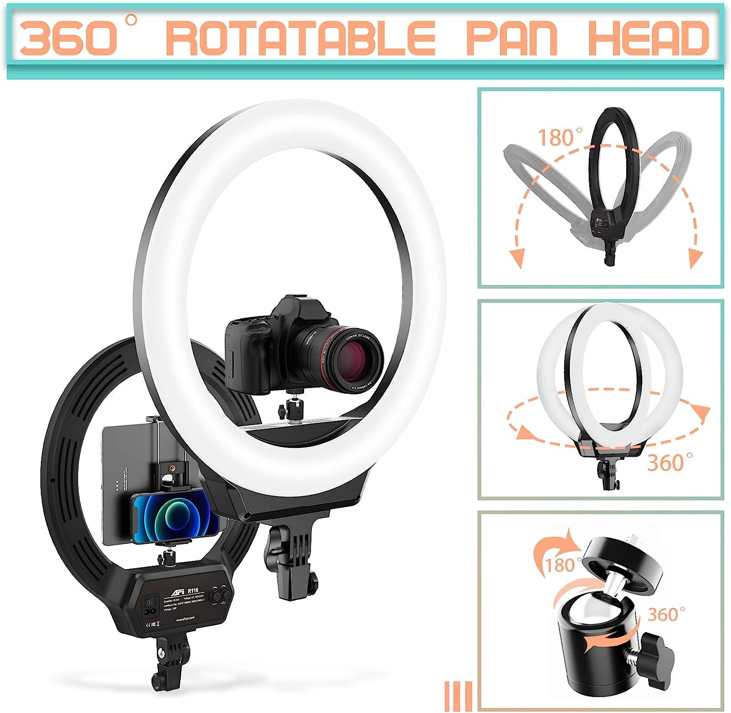 AFI 16" Selfie Ring Light with 3 Color Modes 79" Extendable Tripod Stand Phone Camera Holder, 320 Bulbs 6500K 10 Brightness Dimmable LED Carrying Bag for Photography Makeup Live Youtube Video Tiktok  AFI   