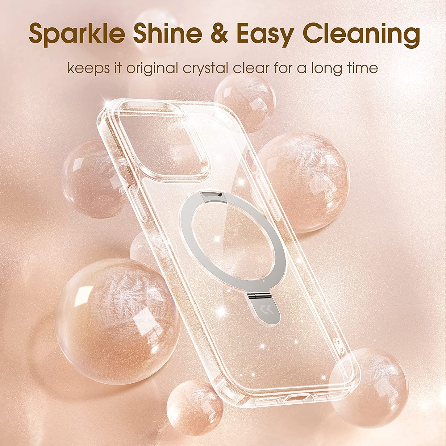 CASEKOO Glitter Clear Iphone 14 Pro Case, Magsafe Compatible, Invisible Stand, Non-Yellowing, Protective Bling Phone Cases 6.1 Inch  CASEKOO   