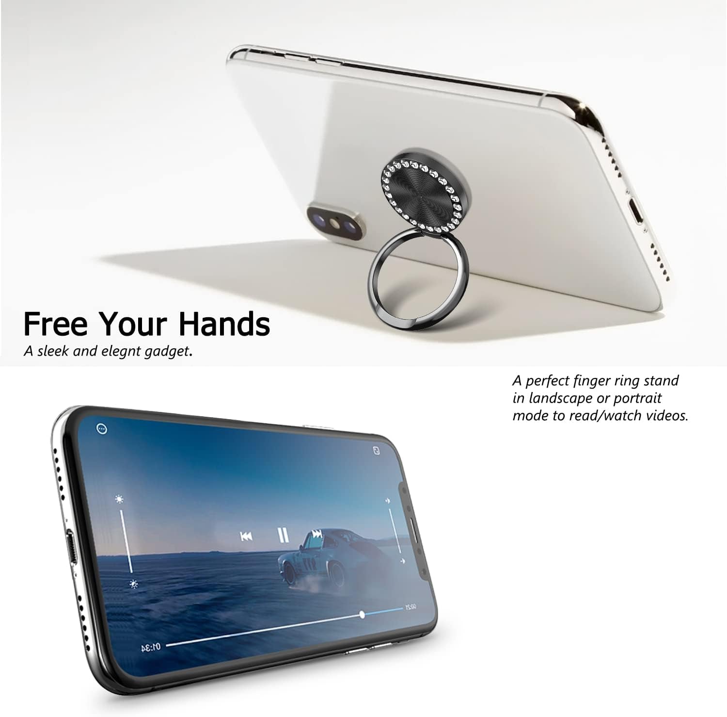 Cell Phone Ring Holder Stand, Dremmiwin 360 Rotation Finger Kickstand Phone Ring Grip for Iphone, Samsung, LG, Sony and More - Bling Black  Dremmiwin   